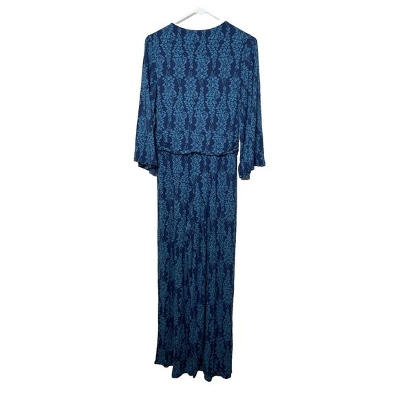 Boden size 8 Blue Floral Pant Jumpsuit Romper Wide Leg Maxi Pants Stretch - Picture 2 of 12